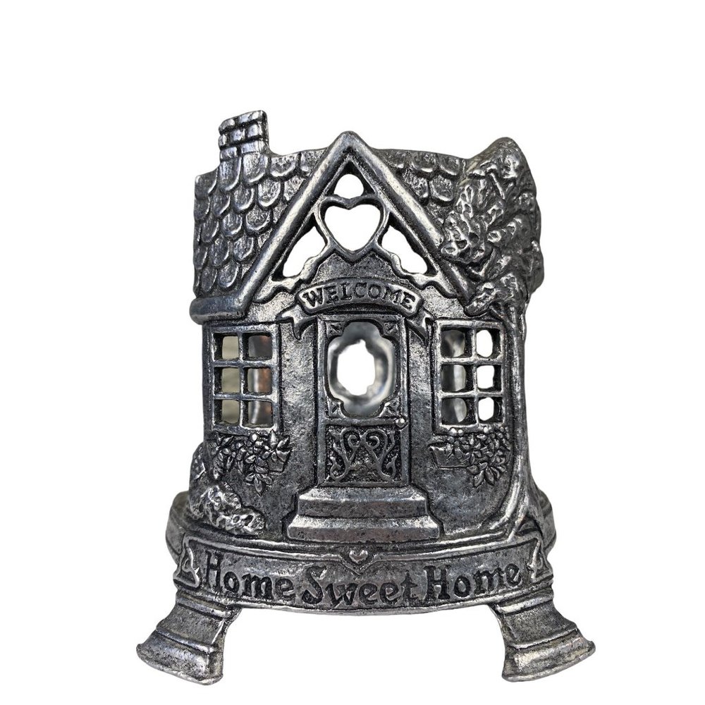 Vintage Carson Pewter Home Sweet Home Large Jar Candle Holder Silver Home 1990s